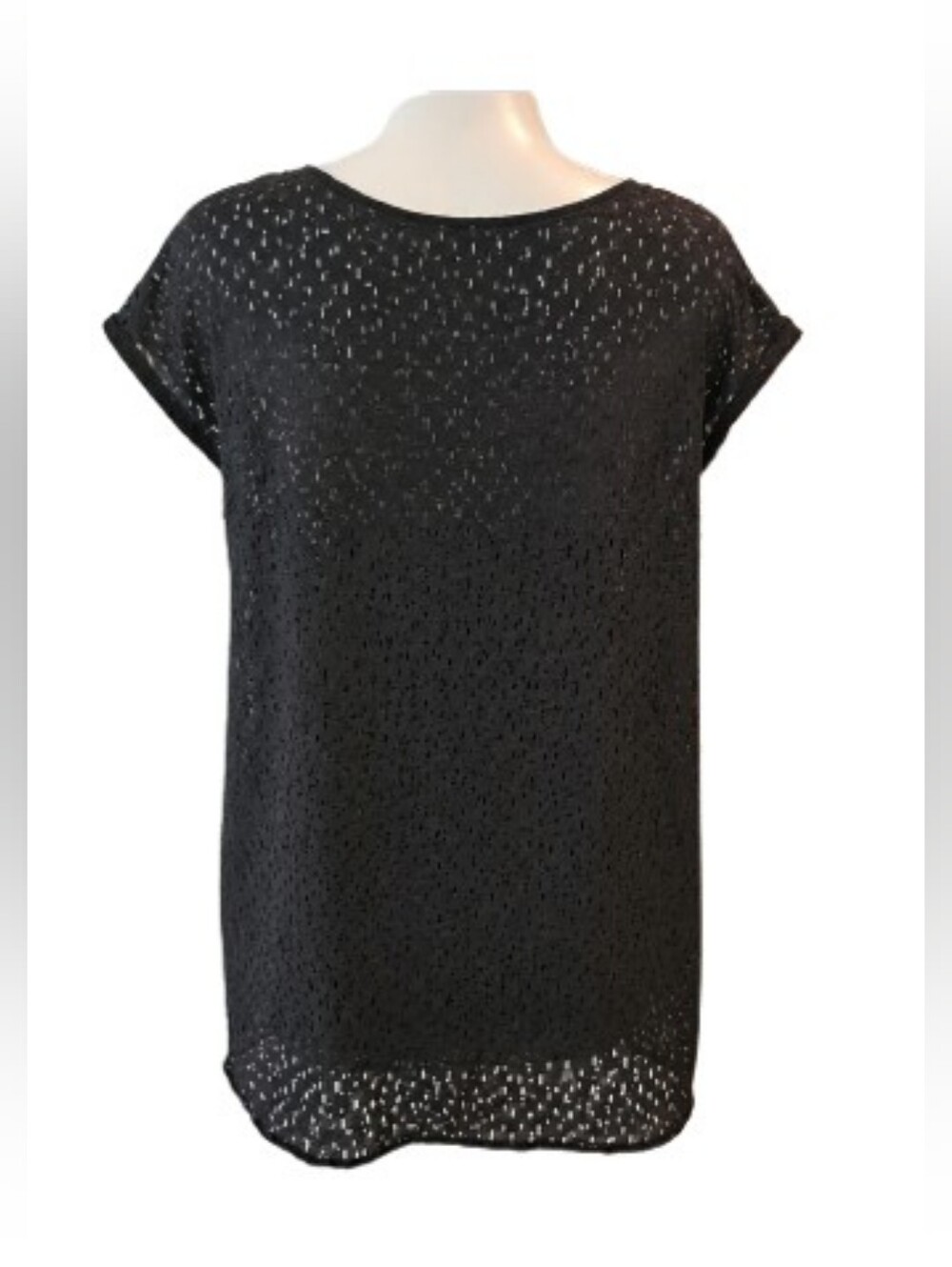 Eileen Fisher Black Laser Cut Layered Top S Minimalist Chic Flowy Oversized - Picture 4 of 9